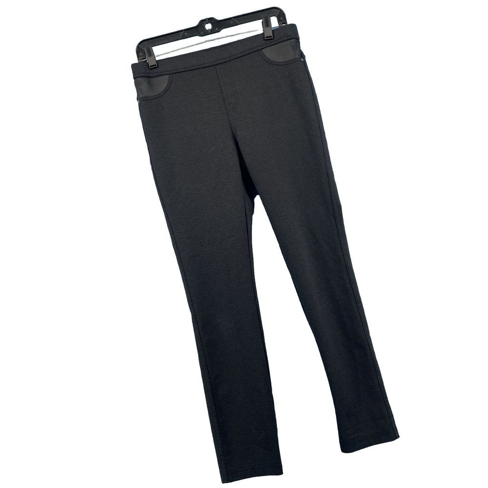 DKNY Pants Womens Medium Vegan Leather Trim Stretch Goth Whimsigoth Metal EUC